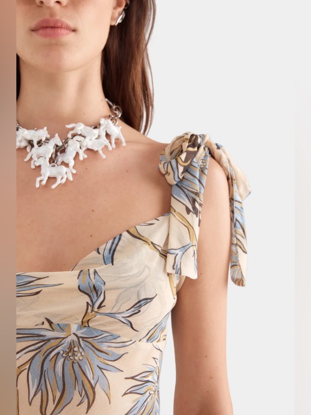 Venroy 100% Silk Floral Horse Print Tie Shoulder Bias-Cut Maxi Dress NWOT - Picture 8 of 8